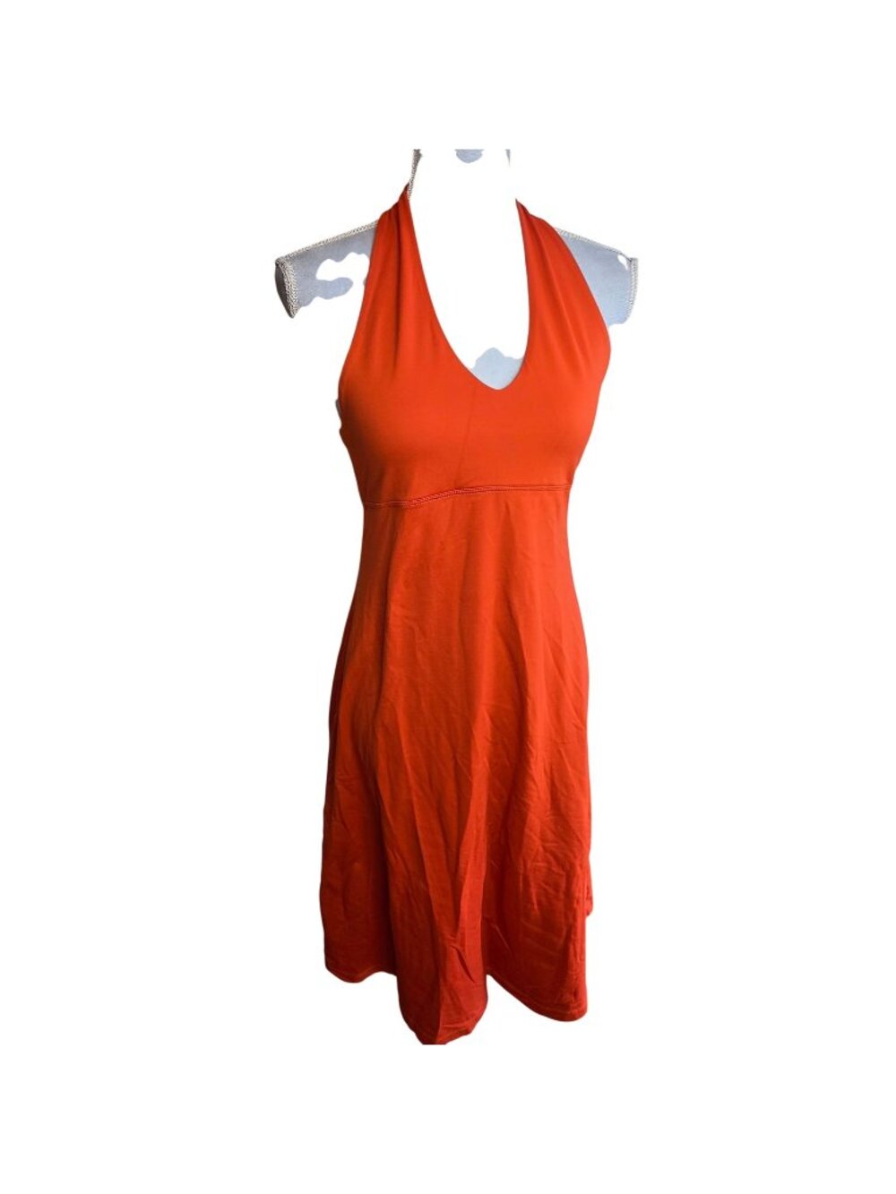 Patagonia Morning Glory Halter Dress M Red Orange Stretch Jersey A-Line Hike